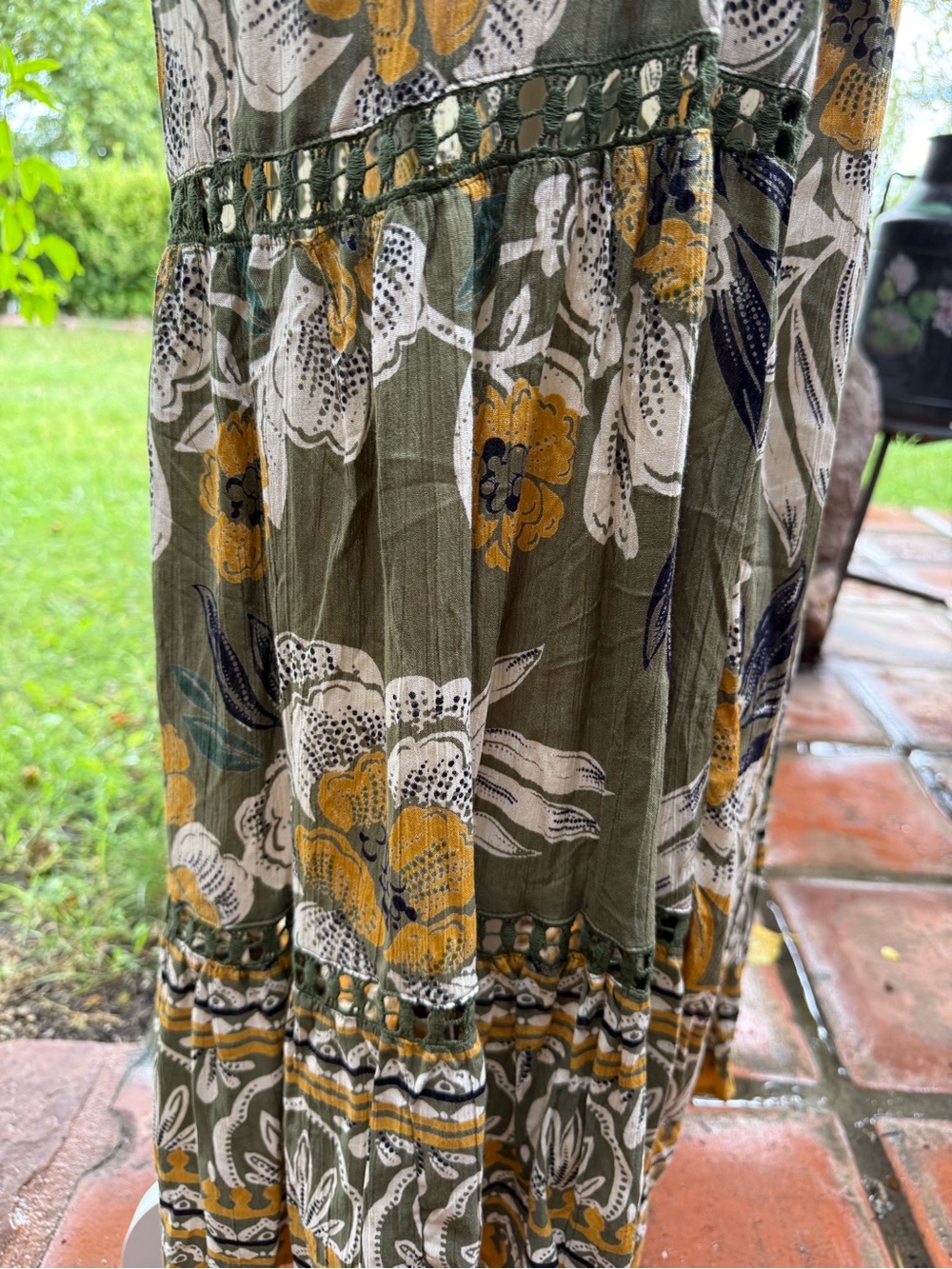 Angie Olive Maxi Dress with Mustard Floral Print - Picture 6 of 7